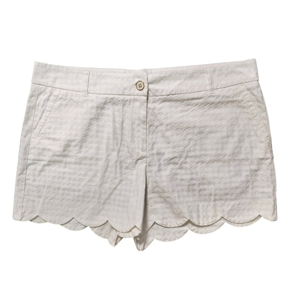 crown & ivy Pants - Crown & Ivy Shelby Scallop White Textured Shorts Womens 16 NEW
Preppy Coastal